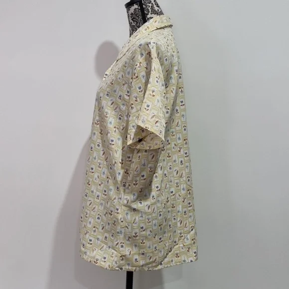 U&I, button-up top, pale yellow with floral print, size 16 - Picture 5 of 9